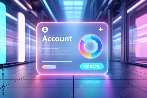 Futuristic digital account creation and user profile setup interface, featuring a neon-glowing sign-up form for secure access and online identity management.