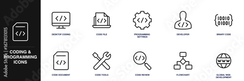 Coding and Programing Line Icon Set