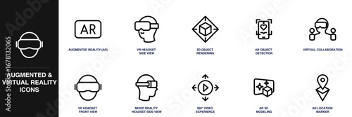 Augmented and Virtual Reality Line Icon Set