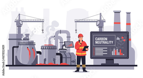 Industrial facility pursuing carbon neutrality strategy with engineer oversight