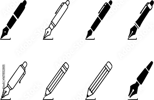 Pen simple icon set. Pen symbol collection. Vector illustration
