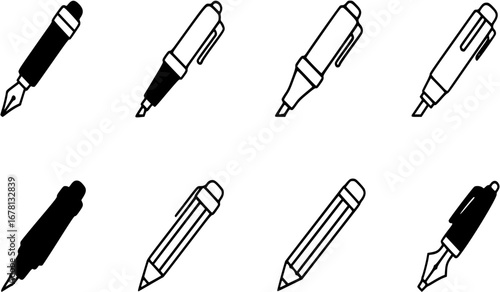 Pen simple icon set. Pen symbol collection. Vector illustration
