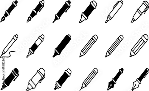 Pen simple icon set. Pen symbol collection. Vector illustration
