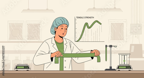 Scientist conducting tensile strength test in laboratory for packaging research