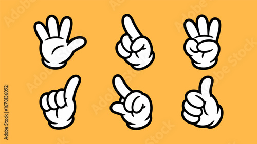 Cartoon hands showing different numbers and gestures