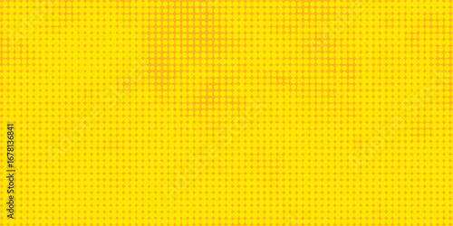 Yellow halftone pattern. Retro comic gradient background. Bright orange pixelated dotted texture overlay. dots vector ilustration