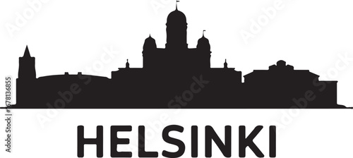 Helsinki skyline silhouette vector illustration, black city silhouette on white background, version 1