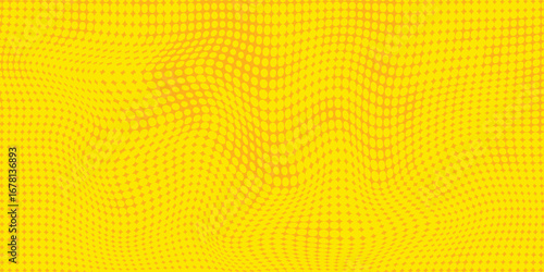 Yellow halftone pattern. Retro comic gradient background. Bright orange pixelated dotted texture overlay. dots vector ilustration