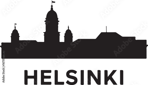 Helsinki skyline silhouette vector illustration, black city silhouette on white background, version 2