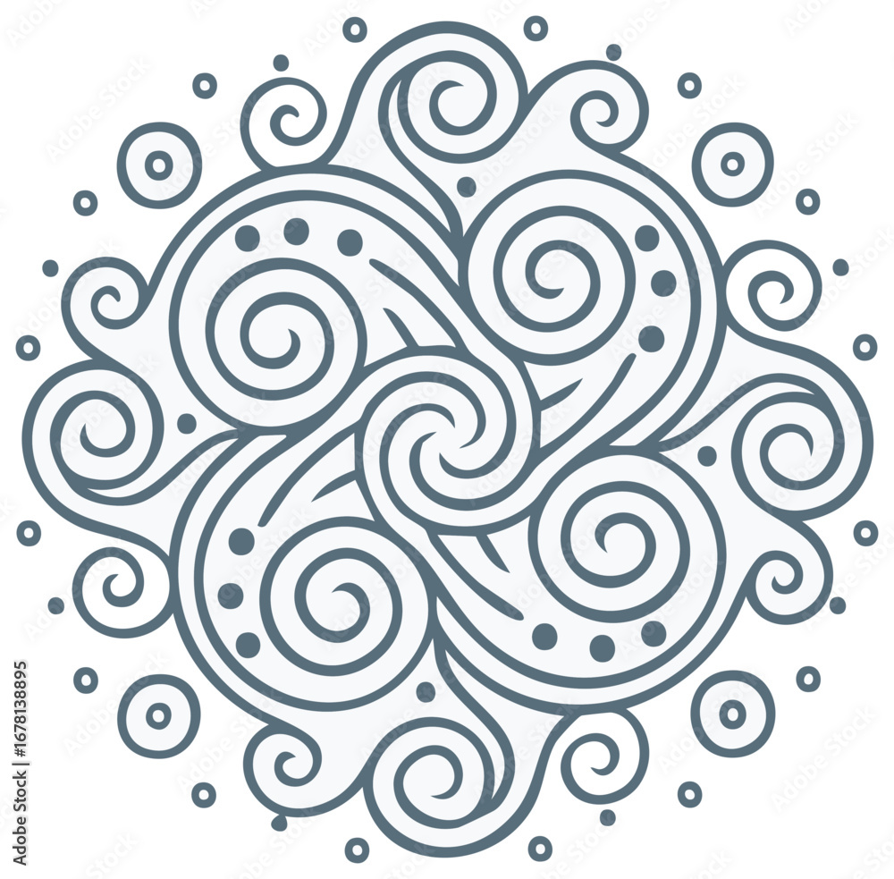 Obraz premium Elegant swirl pattern with curls and dots forming a circular decorative design, vector illustration