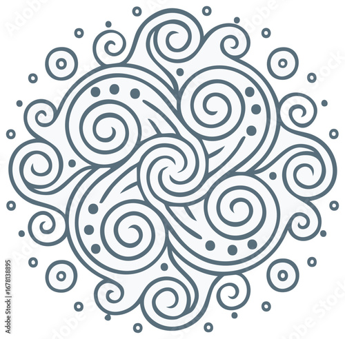 Elegant swirl pattern with curls and dots forming a circular decorative design, vector illustration