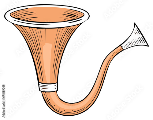 Vintage illustration of a musical horn instrument with retro art style.