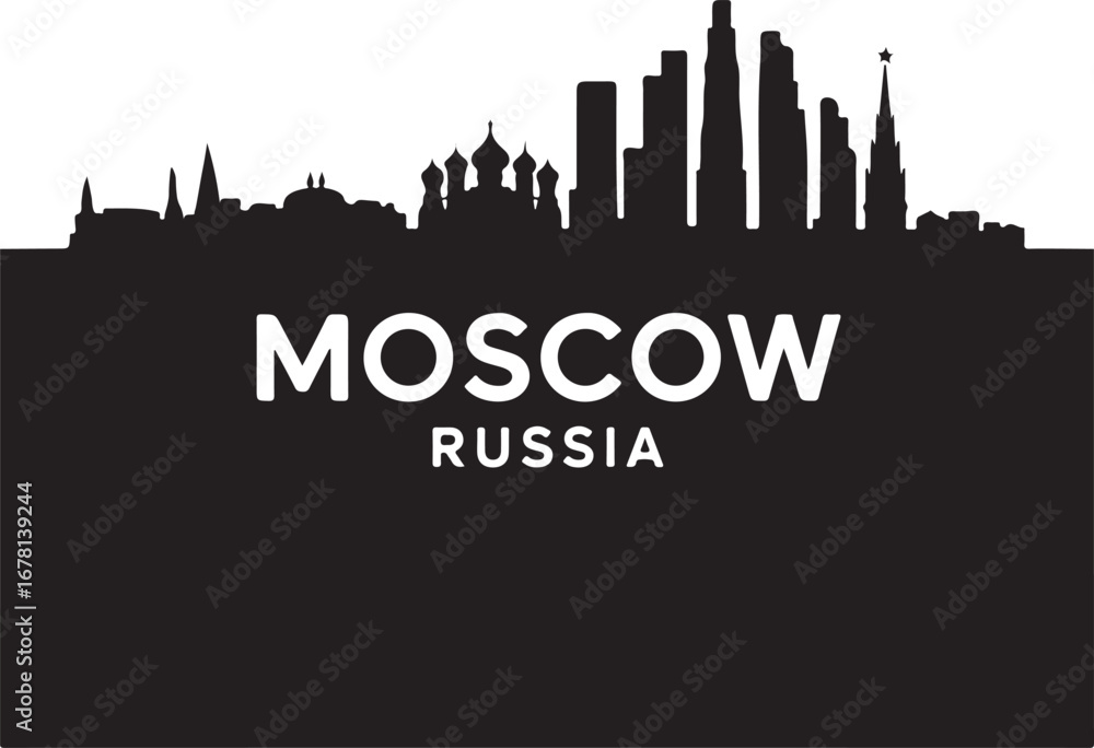 Fototapeta premium Moscow City Skyline Black Silhouette Vector Design
