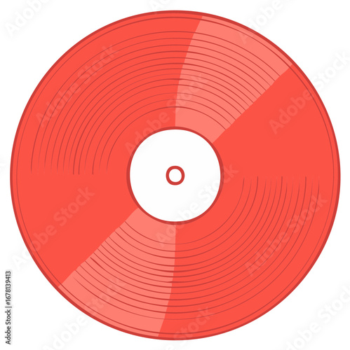 Red vinyl record illustration, music, audio, vector, vintage, isolated on white, retro graphic