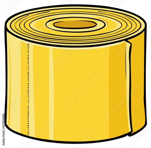Illustration of a rolled yellow medical tape or bandage. Adhesive wound care concept.