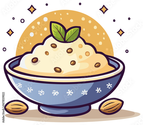 Delicious dessert bowl with mint leaves and almonds for a healthy treat