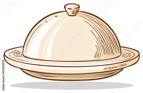 Vintage Cloche Dish Illustration. Ceramic Serving Dish with Lid. Retro Kitchenware. Graphic Design.