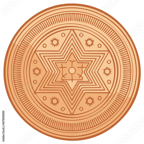 Star Symbol Design on Circular Copper Disc Ornament with Decorative Elements