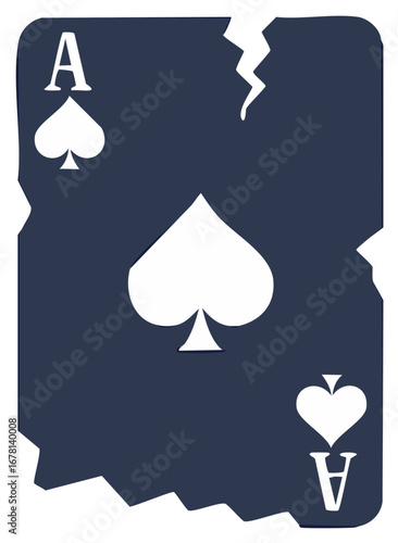 Grungy Broken Ace of Spades Playing Card Illustration Tattered and Worn Game Piece