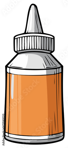 Cartoon illustration of a glue bottle with orange contents for crafting and art
