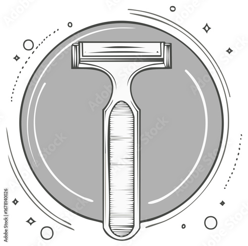 Classic shaving razor icon. Monochrome line art illustration for personal grooming and hygiene.