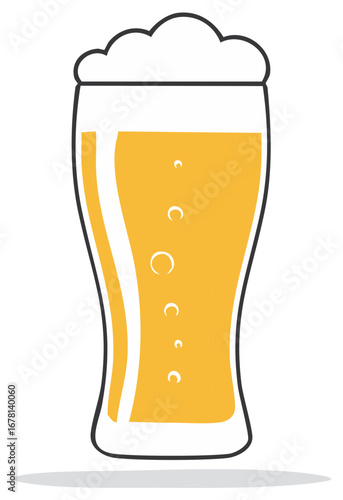 Illustrated Beer Glass with Foam and Bubbles