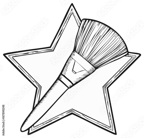 Paintbrush Tool on a Star Shape Symbol for Creative Art Projects Illustration