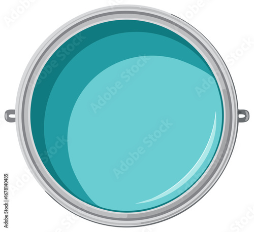 Top down view of an open can with teal paint vector illustration for renovation
