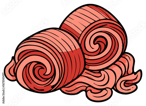 Abstract illustration of spiral objects with swirls in a cartoon style.