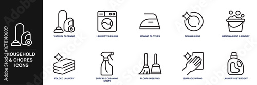 House and Chores Line Icon Set