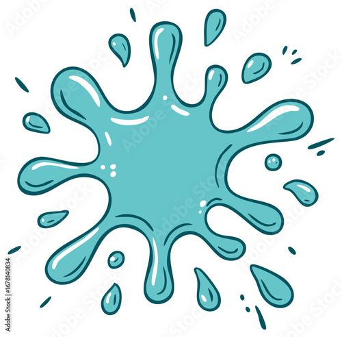 Splash of Liquid, Cartoon Water Droplets Spilling, Clean and Simple Style