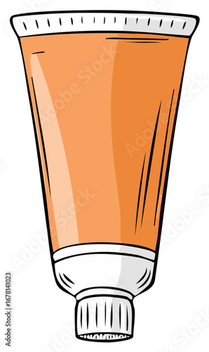 Orange tube: cream, lotion, ointment, paste, gel container icon-style illustration, beauty, healthcare