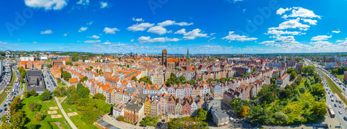 Aerial view of the city center of Gdansk, Poland