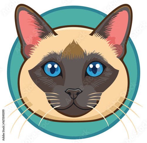Siamese Cat Face Illustration Blue Eyes Cute Pet Animal Graphic Design