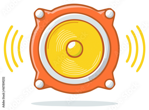Cartoon orange speaker with sound waves illustration