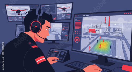 Centralized drone surveillance and human monitoring by professional security personnel