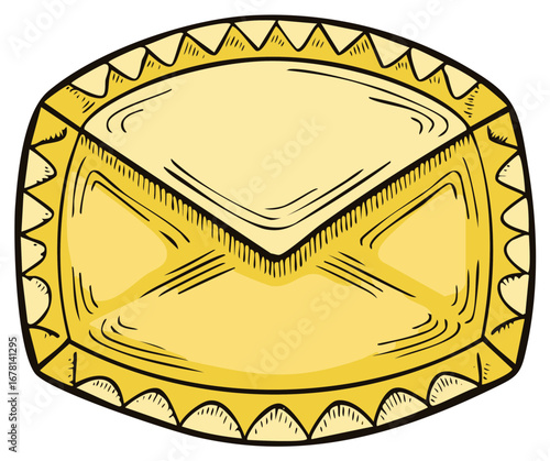 Yellow envelope with decorative zig zag edge and textured lines