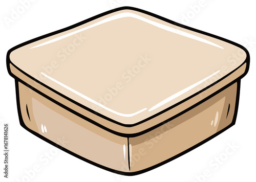 Isometric cream box illustration, food storage container, cream color, square closed box, packing or packaging
