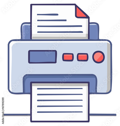 Cartoon printer icon printing documents office machine illustration