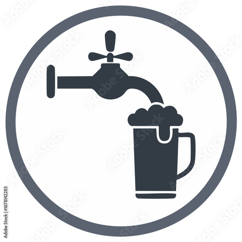 Beer pouring from tap into frothy glass icon beverage service symbol