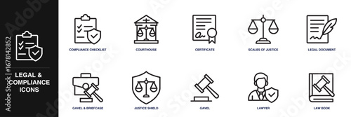 Legal and Compliance Line Icon Set