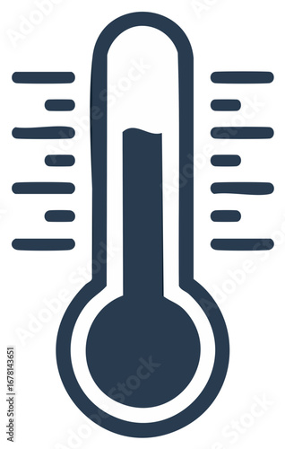 Blue thermometer icon measuring temperature with scale markings