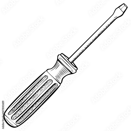 Classic Flathead Screwdriver Hand Tool Line Art Illustration for Repair and Construction
