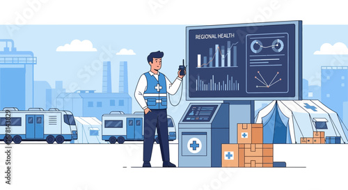 Digital illustration depicts regional health monitoring during emergency response