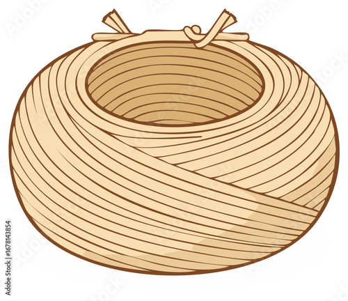 Coiled Twine Ball Illustration Featuring Natural Fiber Cord, Wrapped Packing Material with Decorative Knot