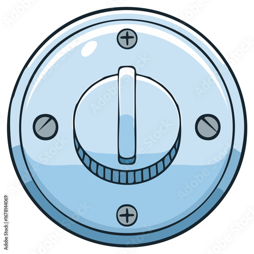 Cartoon Illustration of a Silver-Colored Control Knob with Screws