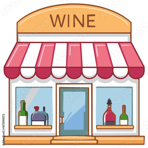 Charming Wine Storefront with Red and White Awning Illustration
