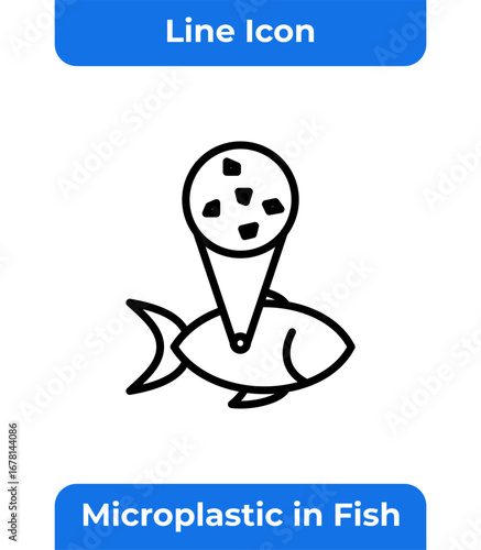 Microplastic in Fish Icon Illustrating Marine Pollution and Environmental Crisis, a Modern Vector Graphic for Sustainability Campaigns and Reports