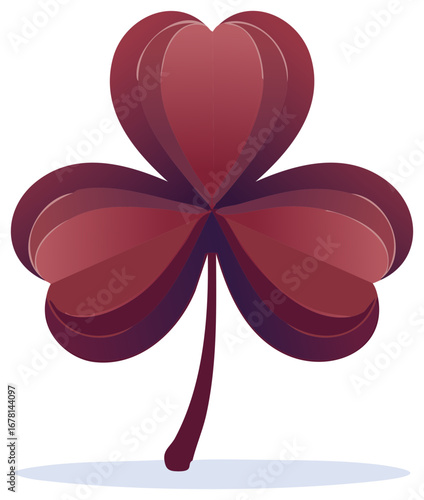 Stylized three leaf clover graphic design in shades of red and maroon for luck and nature themes