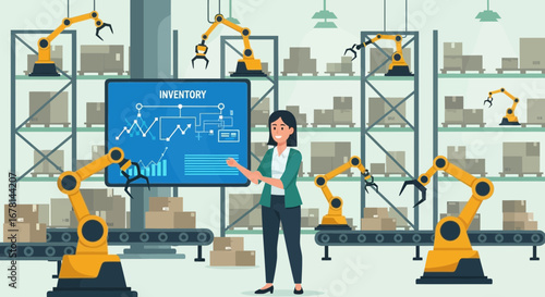 Automated warehouse inventory management with robotic arms and data analysis